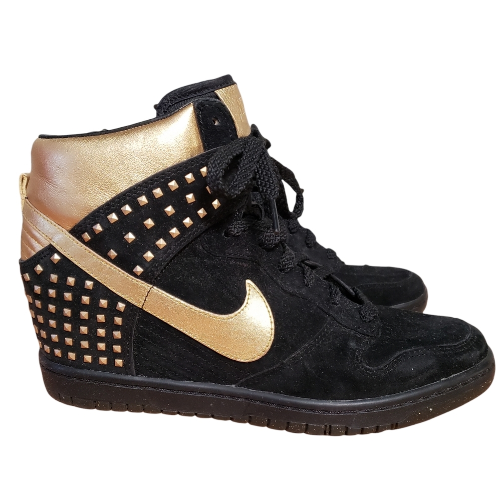 Nike Dunk Sky Hi Studded Hidden Wedge Sneakers Black Gold Metallic Studd… - Picture 2 of 11
